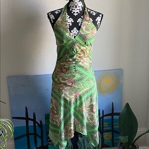 My Michelle Green Paisley Asymmetrical Dress
